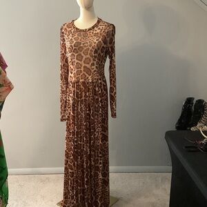 Dressed in LALA More You Mesh Brown Leopard Long Sleeve Mesh Dress